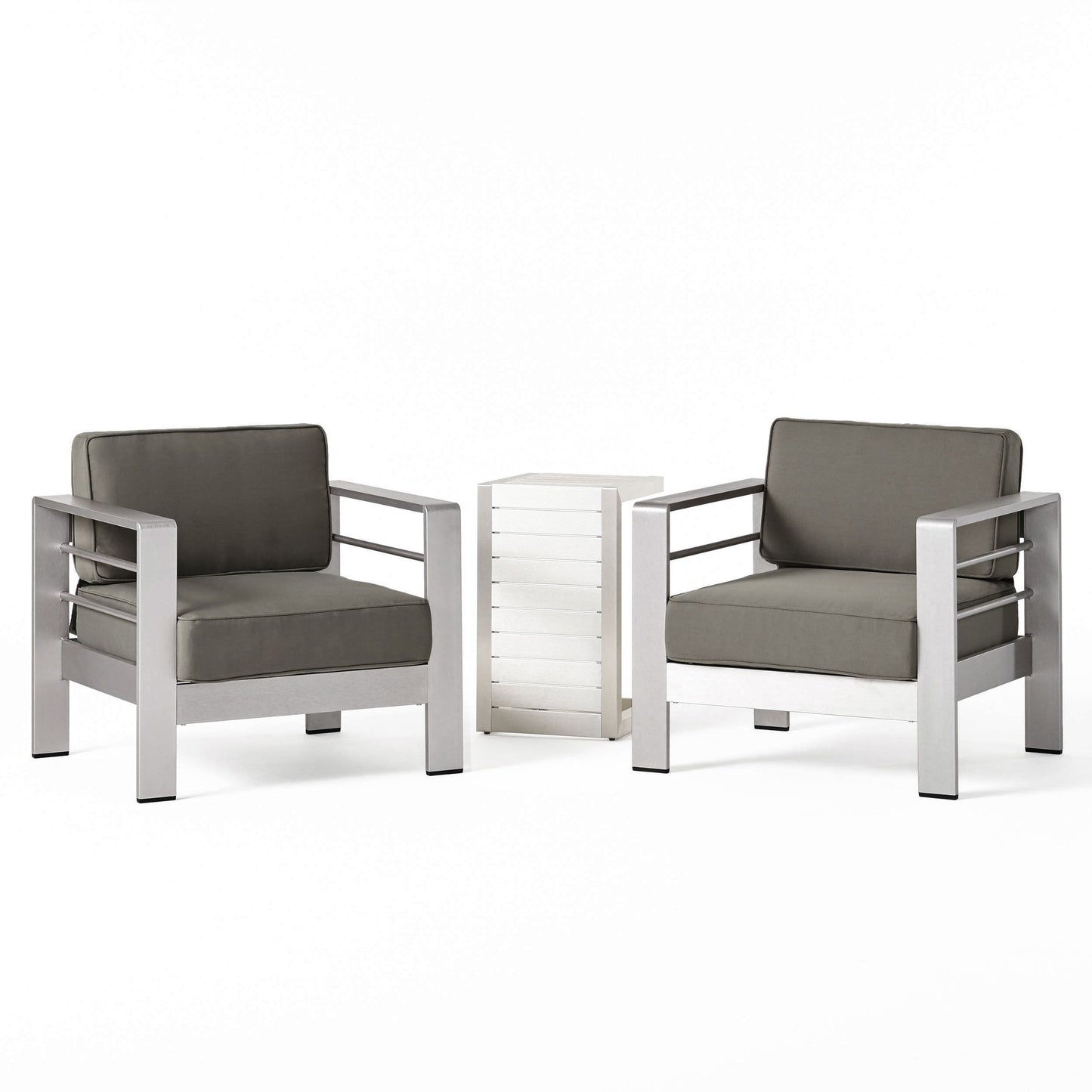 Set da esterno in alluminio Cape Coral da 3 pezzi con tavolo a forma di C di Christopher Knight Home