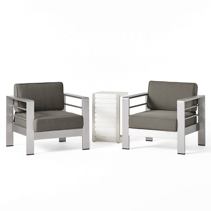 Set da esterno in alluminio Cape Coral da 3 pezzi con tavolo a forma di C di Christopher Knight Home