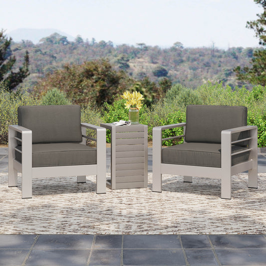 Set da esterno in alluminio Cape Coral da 3 pezzi con tavolo a forma di C di Christopher Knight Home
