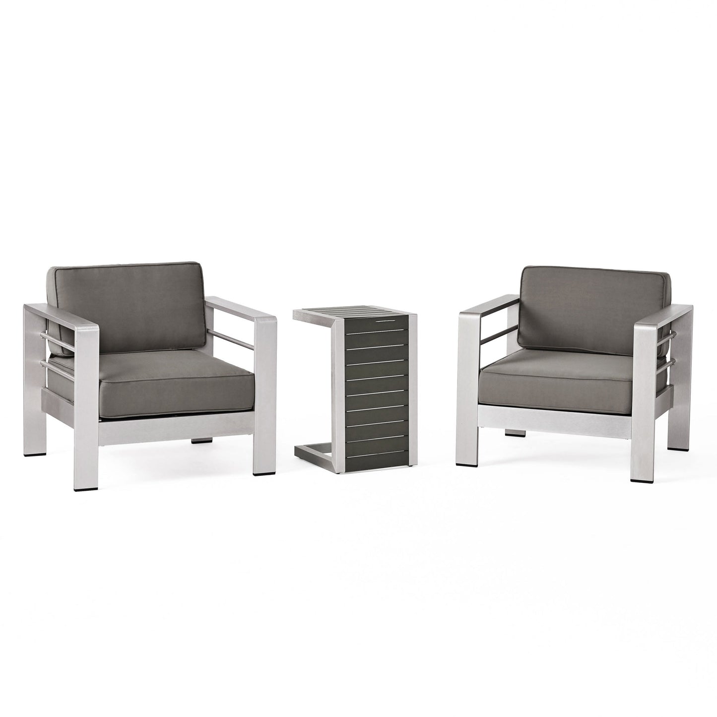 Set da esterno in alluminio Cape Coral da 3 pezzi con tavolo a forma di C di Christopher Knight Home