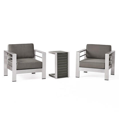 Set da esterno in alluminio Cape Coral da 3 pezzi con tavolo a forma di C di Christopher Knight Home