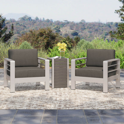 Set da esterno in alluminio Cape Coral da 3 pezzi con tavolo a forma di C di Christopher Knight Home