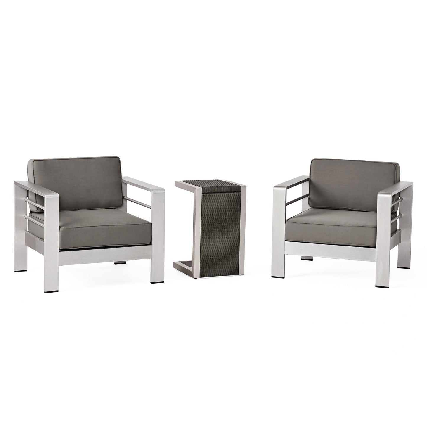 Set da esterno in alluminio Cape Coral da 3 pezzi con tavolo a forma di C di Christopher Knight Home