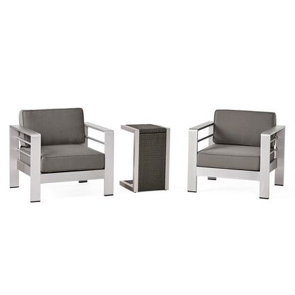 Set da esterno in alluminio Cape Coral da 3 pezzi con tavolo a forma di C di Christopher Knight Home