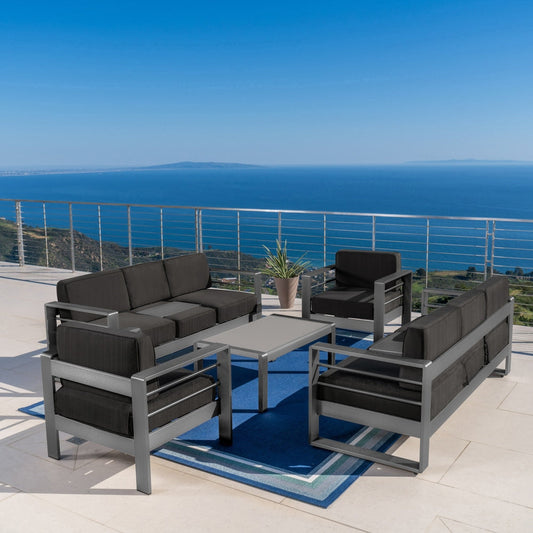 Set da esterno Cape Coral in alluminio da 5 pezzi con cuscini di Christopher Knight Home