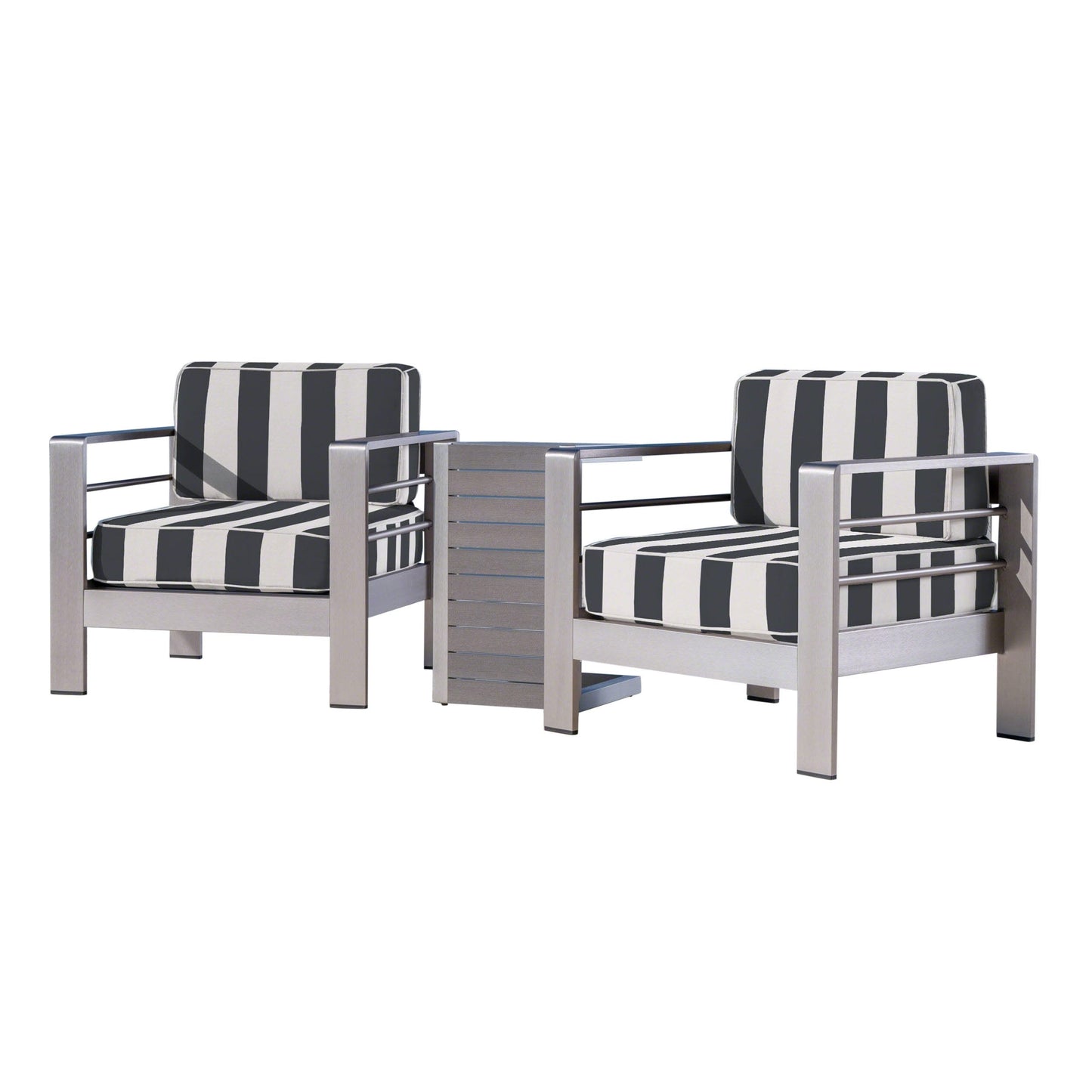 Set da esterno in alluminio Cape Coral da 3 pezzi con tavolo a forma di C di Christopher Knight Home