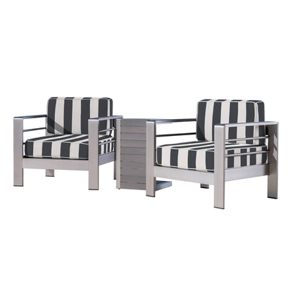 Set da esterno in alluminio Cape Coral da 3 pezzi con tavolo a forma di C di Christopher Knight Home