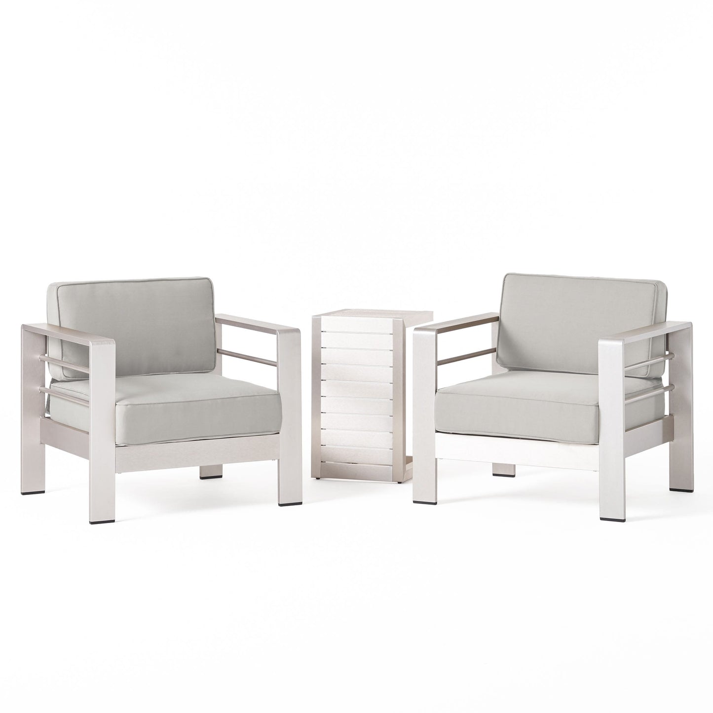 Set da esterno in alluminio Cape Coral da 3 pezzi con tavolo a forma di C di Christopher Knight Home