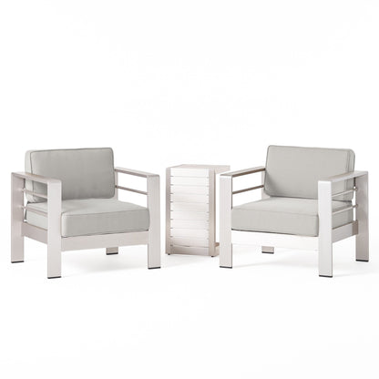 Set da esterno in alluminio Cape Coral da 3 pezzi con tavolo a forma di C di Christopher Knight Home