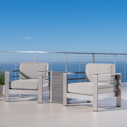 Set da esterno in alluminio Cape Coral da 3 pezzi con tavolo a forma di C di Christopher Knight Home