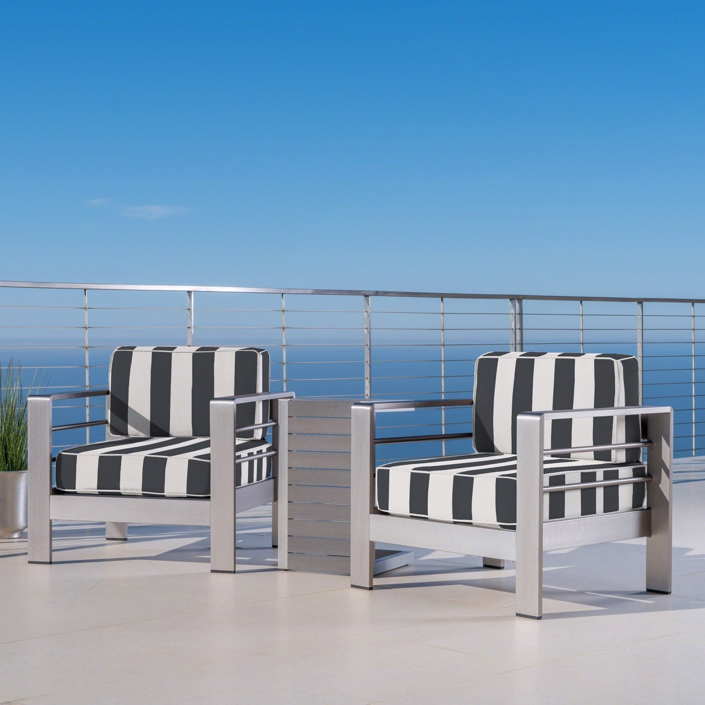 Set da esterno in alluminio Cape Coral da 3 pezzi con tavolo a forma di C di Christopher Knight Home