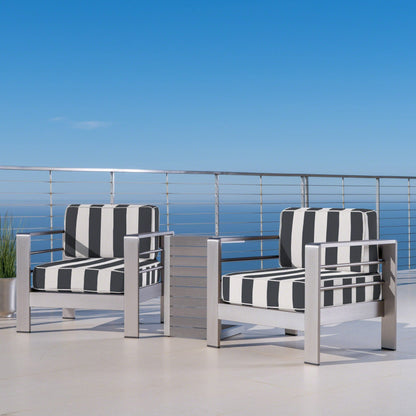 Set da esterno in alluminio Cape Coral da 3 pezzi con tavolo a forma di C di Christopher Knight Home