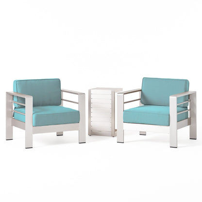 Set da esterno in alluminio Cape Coral da 3 pezzi con tavolo a forma di C di Christopher Knight Home