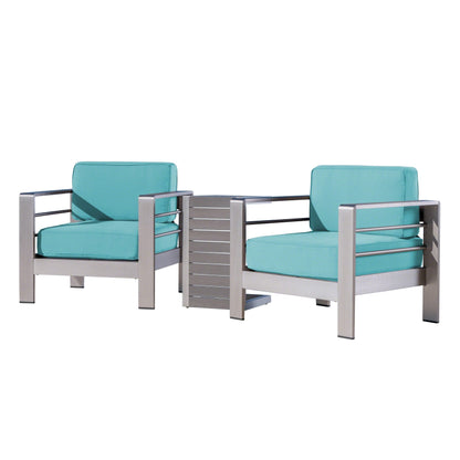 Set da esterno in alluminio Cape Coral da 3 pezzi con tavolo a forma di C di Christopher Knight Home
