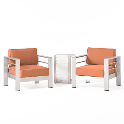 Set da esterno in alluminio Cape Coral da 3 pezzi con tavolo a forma di C di Christopher Knight Home