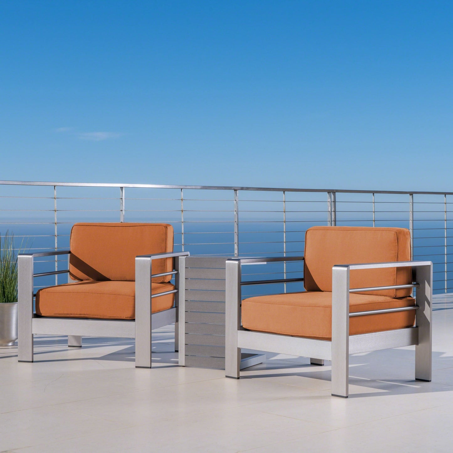 Set da esterno in alluminio Cape Coral da 3 pezzi con tavolo a forma di C di Christopher Knight Home