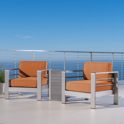 Set da esterno in alluminio Cape Coral da 3 pezzi con tavolo a forma di C di Christopher Knight Home