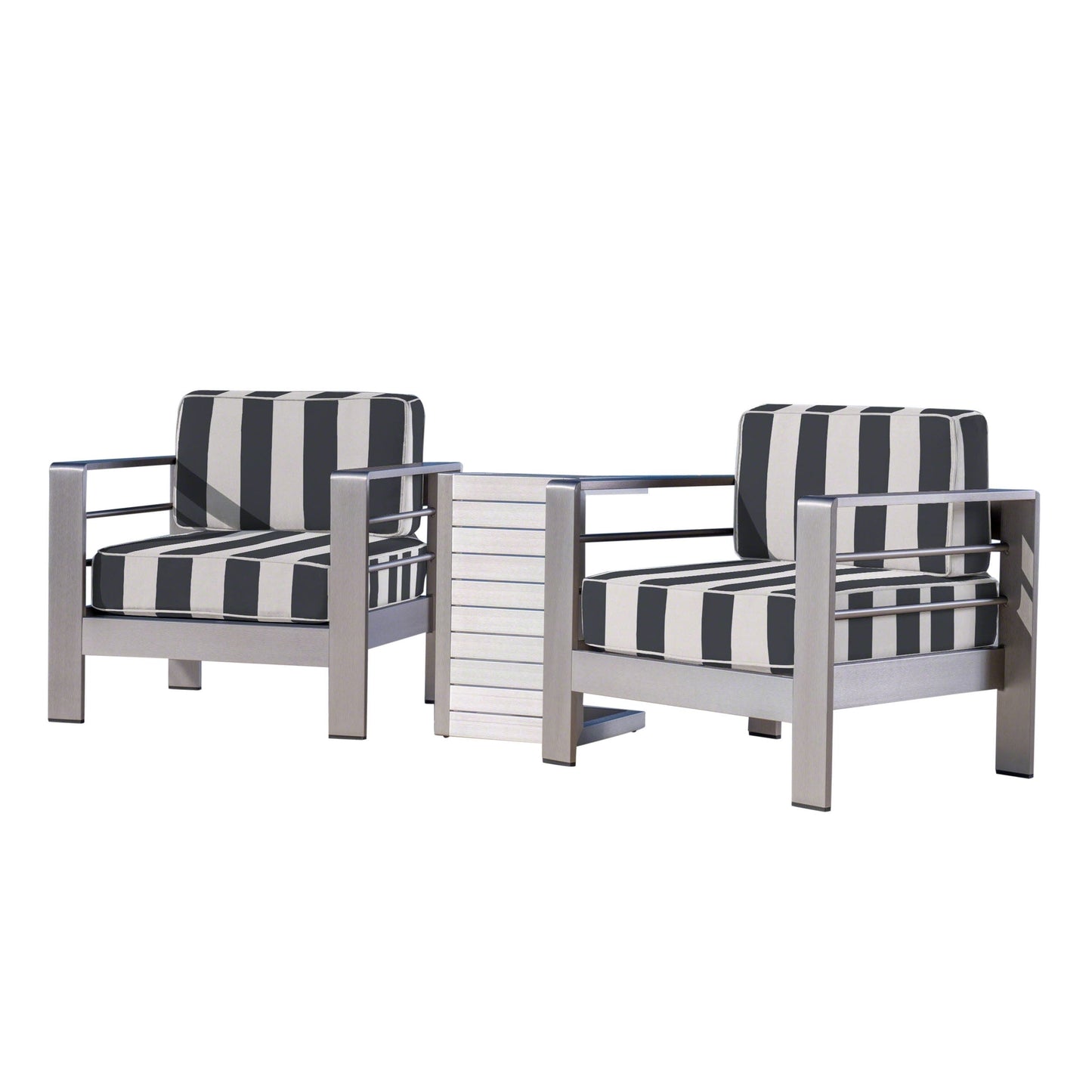 Set da esterno in alluminio Cape Coral da 3 pezzi con tavolo a forma di C di Christopher Knight Home