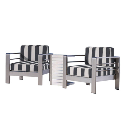 Set da esterno in alluminio Cape Coral da 3 pezzi con tavolo a forma di C di Christopher Knight Home