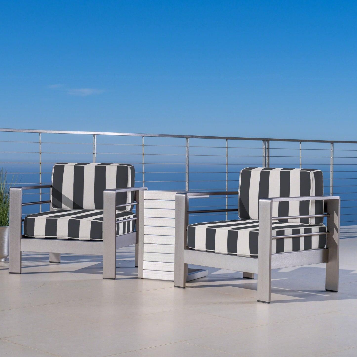 Set da esterno in alluminio Cape Coral da 3 pezzi con tavolo a forma di C di Christopher Knight Home