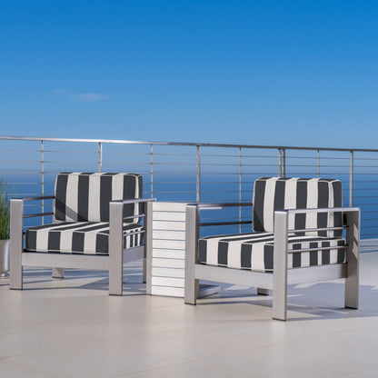 Set da esterno in alluminio Cape Coral da 3 pezzi con tavolo a forma di C di Christopher Knight Home