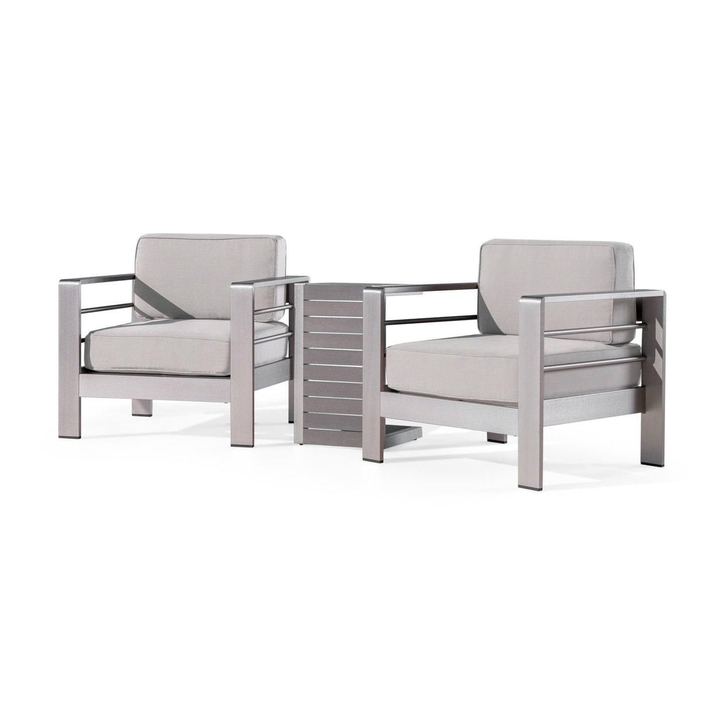 Set da esterno in alluminio Cape Coral da 3 pezzi con tavolo a forma di C di Christopher Knight Home