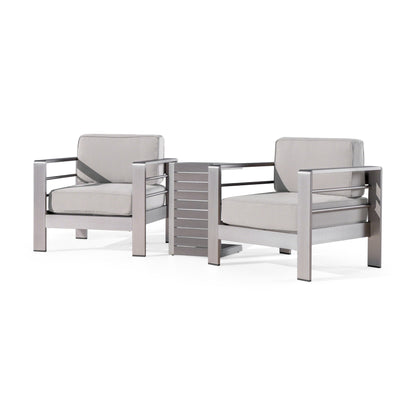 Set da esterno in alluminio Cape Coral da 3 pezzi con tavolo a forma di C di Christopher Knight Home
