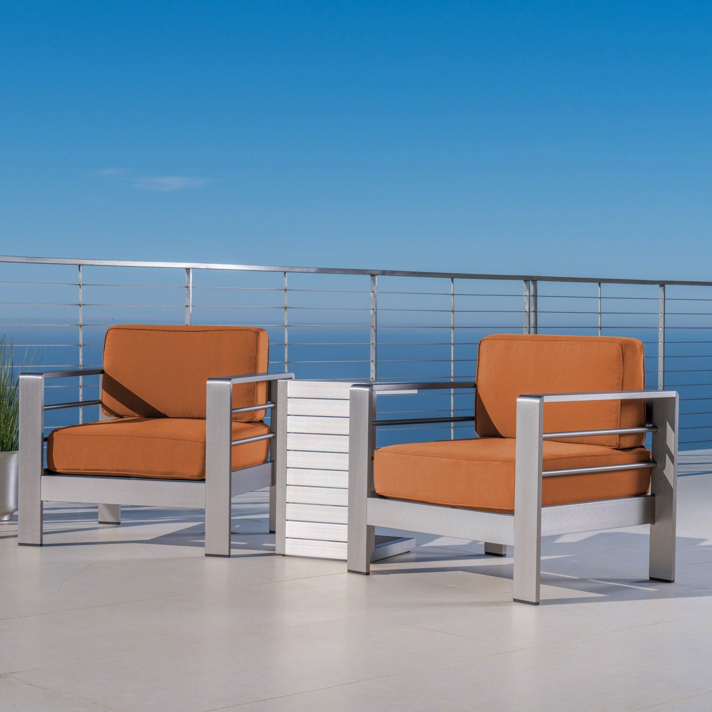 Set da esterno in alluminio Cape Coral da 3 pezzi con tavolo a forma di C di Christopher Knight Home