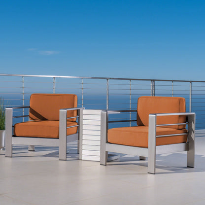 Set da esterno in alluminio Cape Coral da 3 pezzi con tavolo a forma di C di Christopher Knight Home