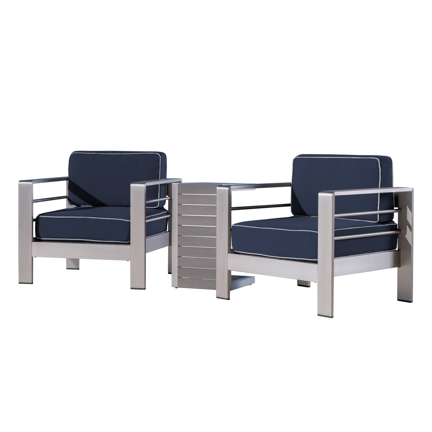 Set da esterno in alluminio Cape Coral da 3 pezzi con tavolo a forma di C di Christopher Knight Home