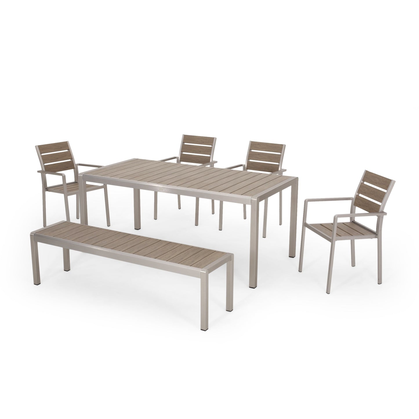 Set da pranzo moderno in alluminio da 6 posti con panca da pranzo Cape Coral Outdoor di Christopher Knight Home