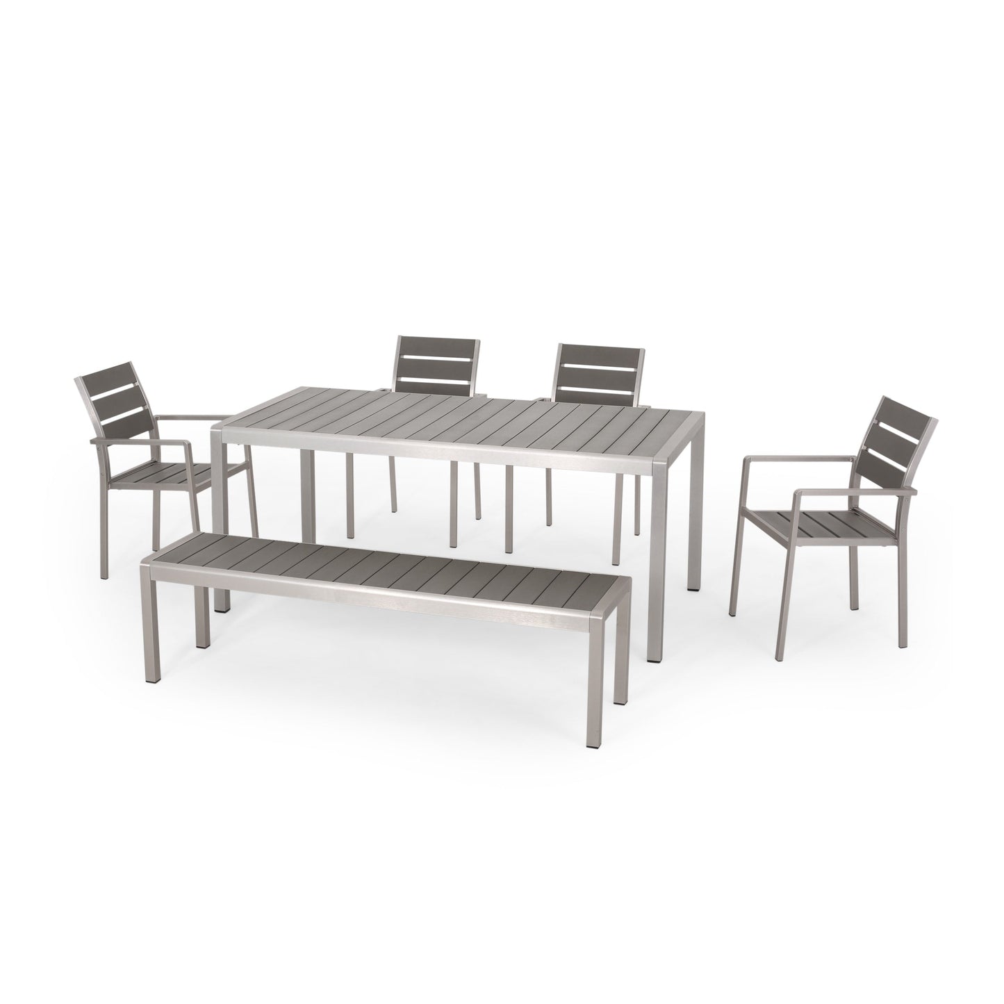 Set da pranzo moderno in alluminio da 6 posti con panca da pranzo Cape Coral Outdoor di Christopher Knight Home