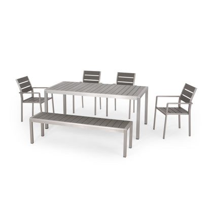 Set da pranzo moderno in alluminio da 6 posti con panca da pranzo Cape Coral Outdoor di Christopher Knight Home