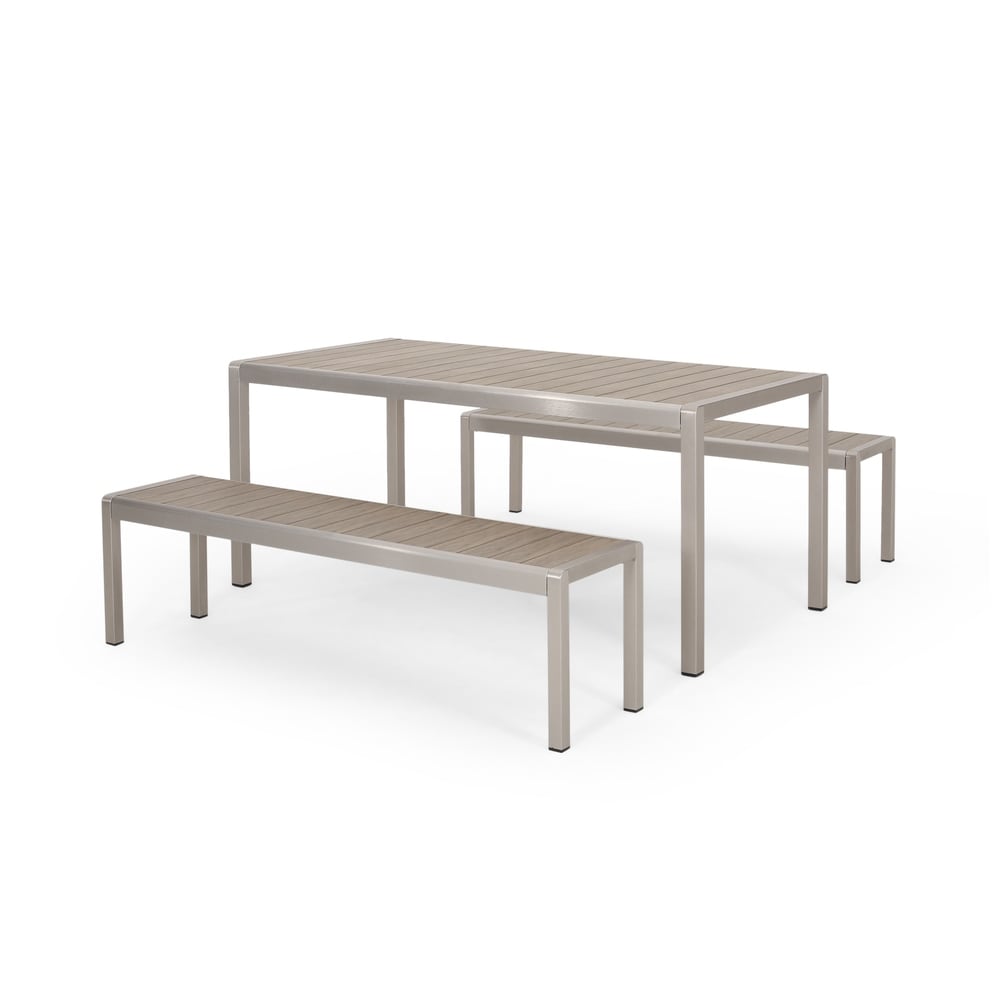 Tavolo da picnic e panca da esterno in finto legno/alluminio Cape Coral di Christopher Knight Home