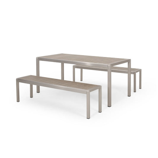 Tavolo da picnic e panca da esterno in finto legno/alluminio Cape Coral di Christopher Knight Home