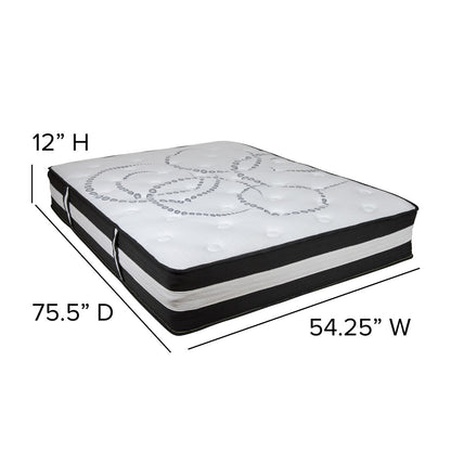 Materasso in schiuma e molle insacchettate 12 pezzi, materasso in scatola - Materasso Premium - Bianco