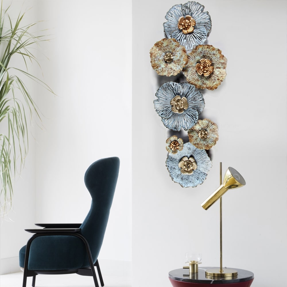 Arte murale in metallo anticato multicolore Carbon Loft con fiori