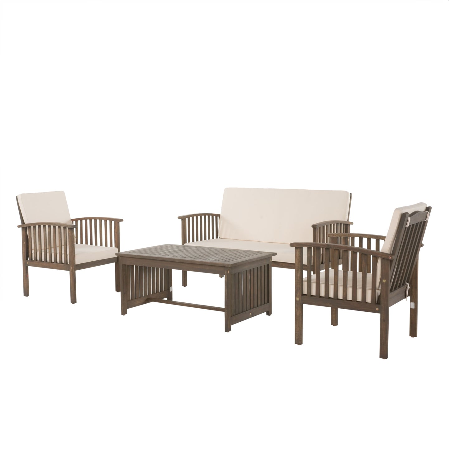 Christopher Knight Home Carolina - Set di divani da esterno in acacia da 4 pezzi - Seduta da giardino elegante e accogliente