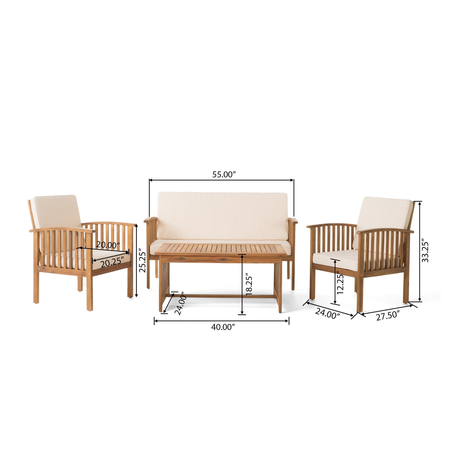 Christopher Knight Home Carolina - Set di divani da esterno in acacia da 4 pezzi - Seduta da giardino elegante e accogliente