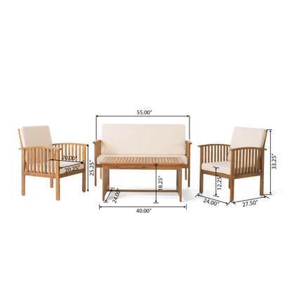 Christopher Knight Home Carolina - Set di divani da esterno in acacia da 4 pezzi - Seduta da giardino elegante e accogliente