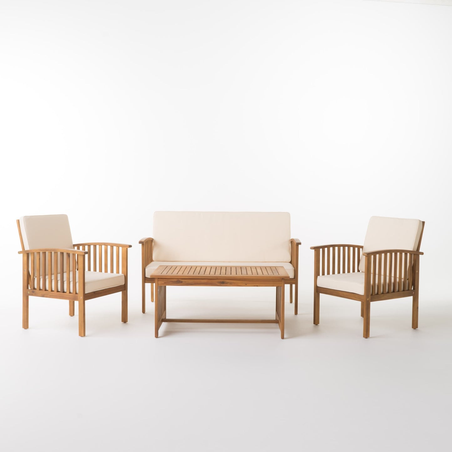 Christopher Knight Home Carolina - Set di divani da esterno in acacia da 4 pezzi - Seduta da giardino elegante e accogliente