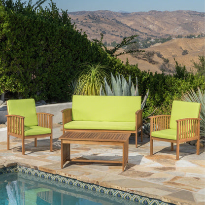 Christopher Knight Home Carolina - Set di divani da esterno in acacia da 4 pezzi - Seduta da giardino elegante e accogliente