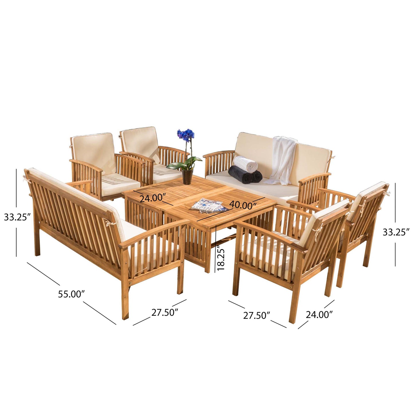 Set di divani da esterno Carolina Acacia da 8 pezzi di Christopher Knight Home