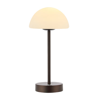 Lampada da tavolo moderna minimalista Carson 12.5 in ferro con LED integrato ricaricabile senza fili, nichel/bianco di JONATHAN Y