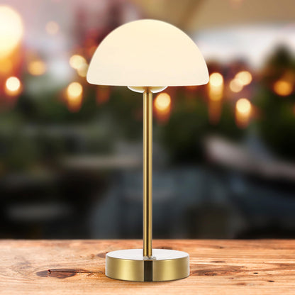 Lampada da tavolo moderna minimalista Carson 12.5 in ferro con LED integrato ricaricabile senza fili, nichel/bianco di JONATHAN Y