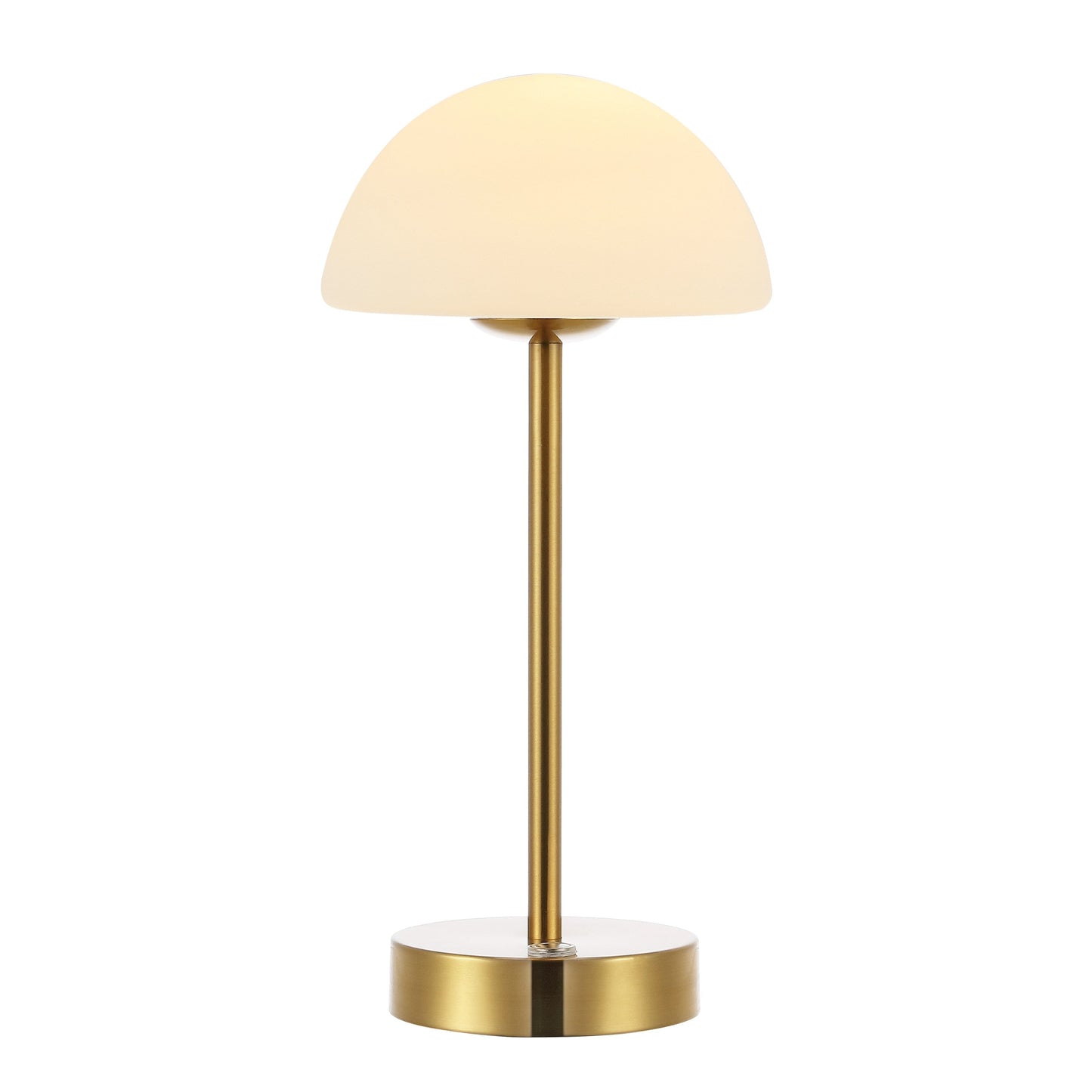 Lampada da tavolo moderna minimalista Carson 12.5 in ferro con LED integrato ricaricabile senza fili, nichel/bianco di JONATHAN Y
