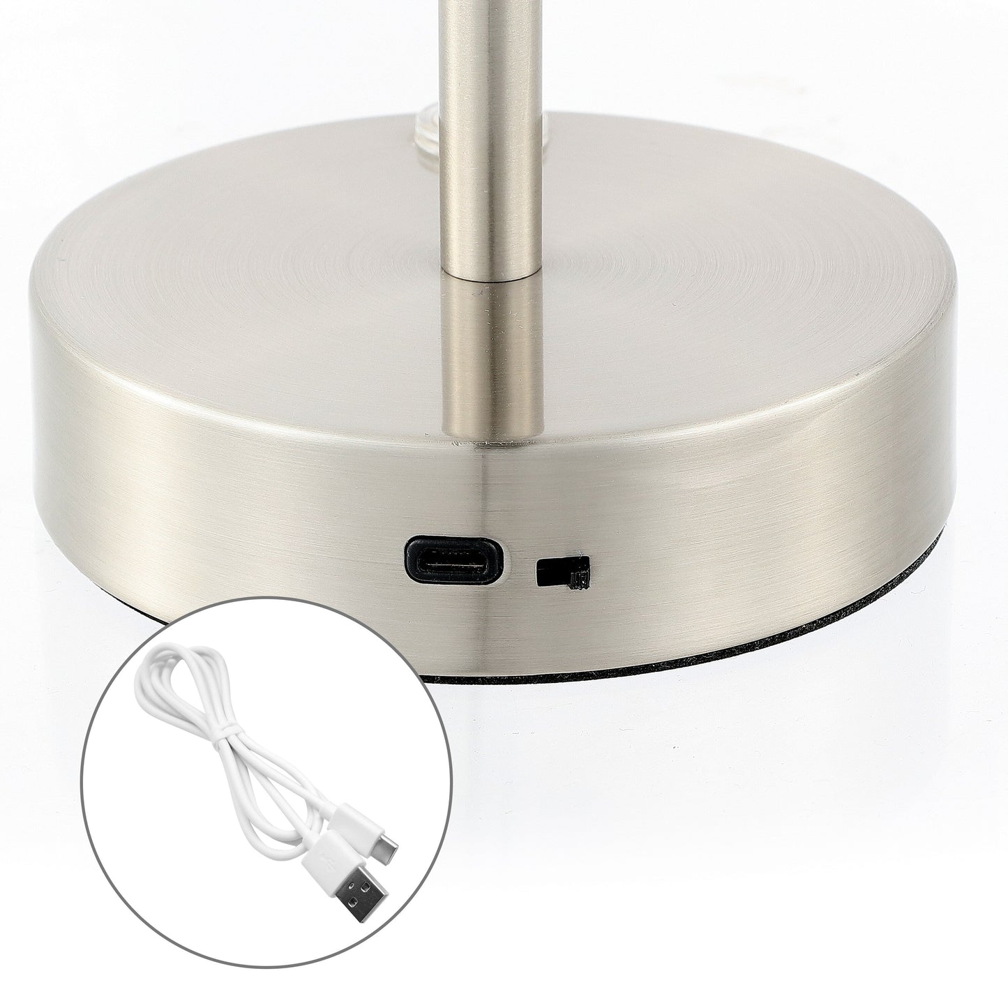 Lampada da tavolo moderna minimalista Carson 12.5 in ferro con LED integrato ricaricabile senza fili, nichel/bianco di JONATHAN Y