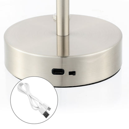 Lampada da tavolo moderna minimalista Carson 12.5 in ferro con LED integrato ricaricabile senza fili, nichel/bianco di JONATHAN Y