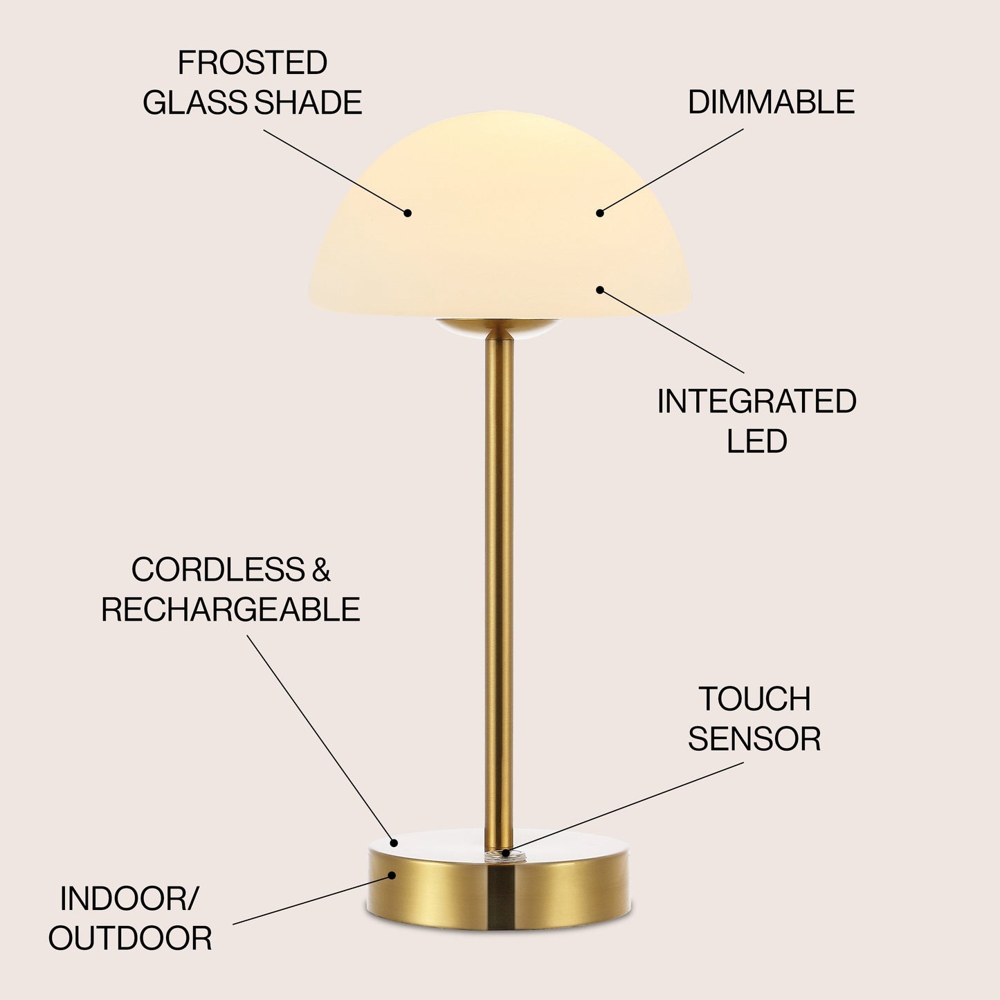 Lampada da tavolo moderna minimalista Carson 12.5 in ferro con LED integrato ricaricabile senza fili, nichel/bianco di JONATHAN Y