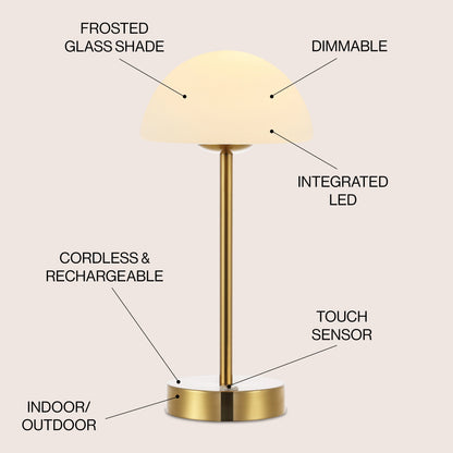 Lampada da tavolo moderna minimalista Carson 12.5 in ferro con LED integrato ricaricabile senza fili, nichel/bianco di JONATHAN Y